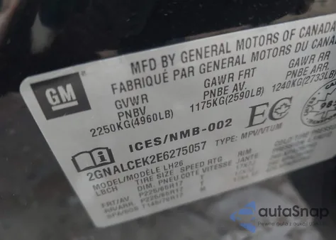 2014 Chevrolet Equinox 2Lt z USA, uszkodzony, nr VIN 2GNALCEK2E6275057